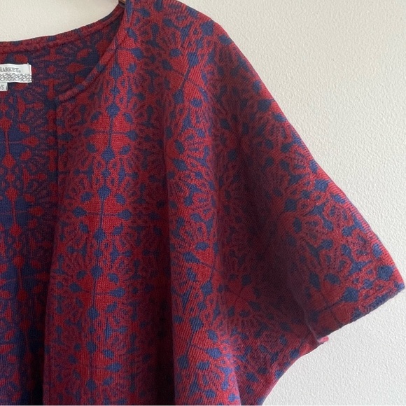World Market Women's Kimono Cardigan Sweater Burgundy/Blue Abstract Pattern O/S - Picture 6 of 15